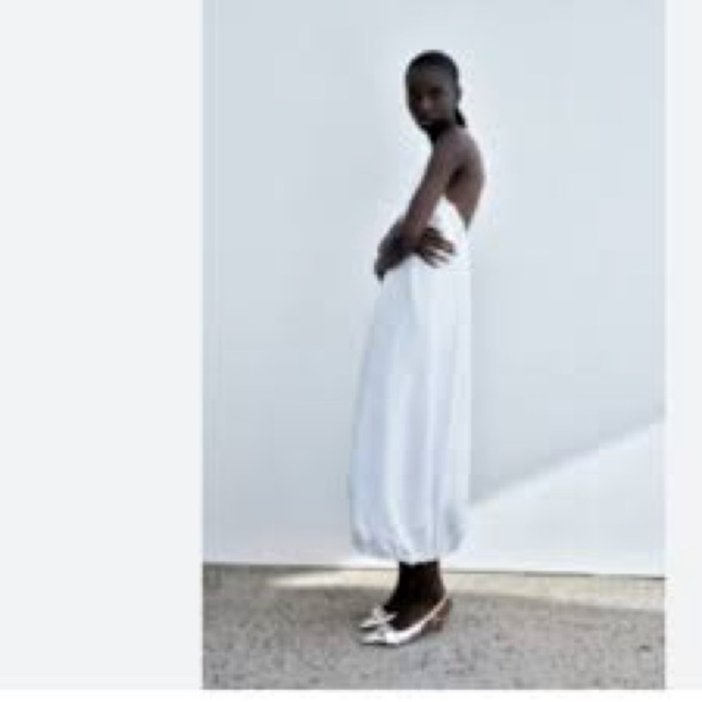 Zara Elegant White Balloon Dress Sz M